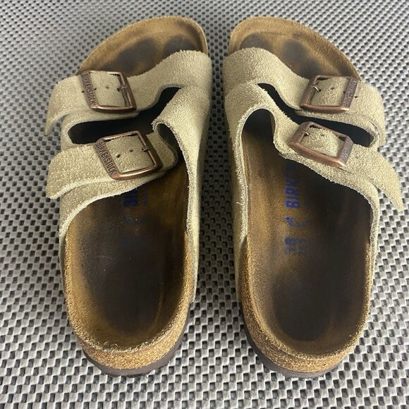 Birkenstock Arizona Sandals 38 L7 M5 Taupe Adjustable Strap Made In Germany - Picture 8 of 11